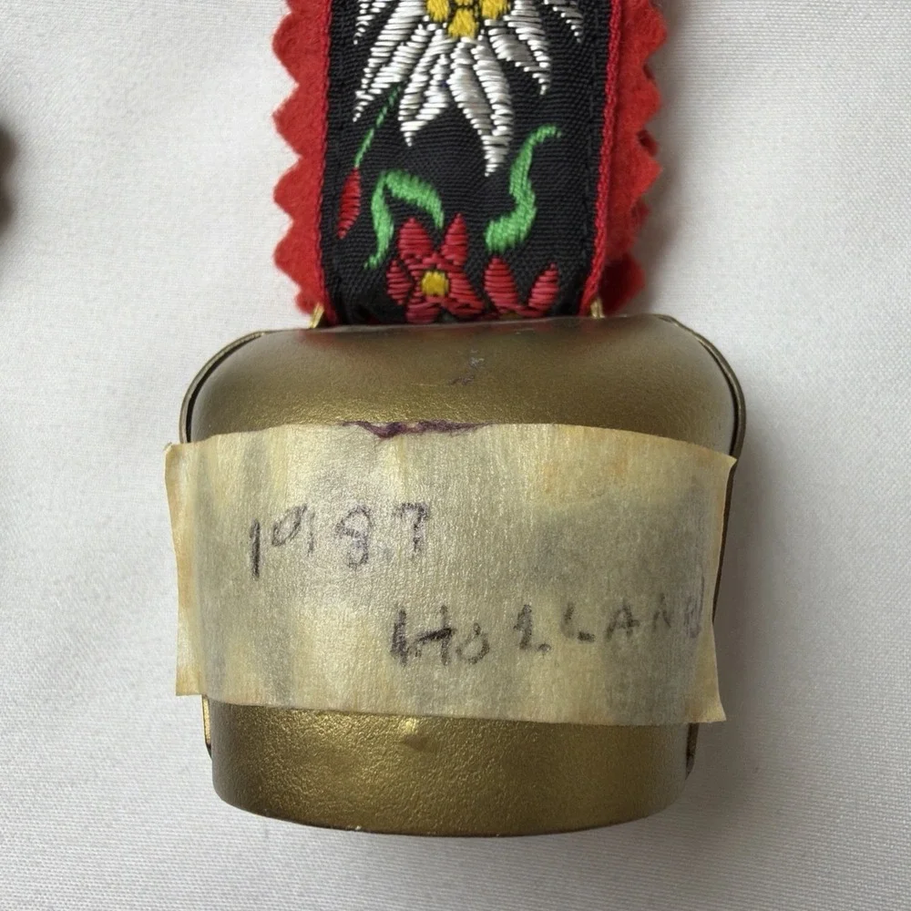 Swiss Souvenir Cow Bell with Leather Strap and Heart Ornament from switzerland
